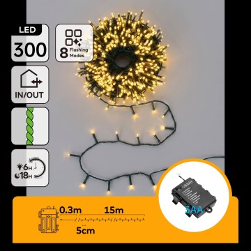 BRILAGI - Guirlande de Noël LED d'extérieur 300xLED/3xAA/8 fonctions 15,3m IP44 blanc chaud