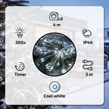 BRILAGI - Guirlande de Noël LED d'extérieur 300xLED 7m IP44 blanc froid effet feu d'artifice