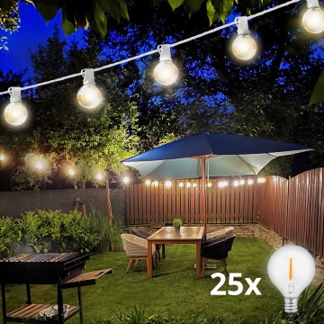 Brilagi - Guirlande décorative LED d'extérieur GIRLANDA, 25 ampoules E12 (0,6 W chacune), 230 V, 20 m, câble blanc, IP44, lumière blanc chaud