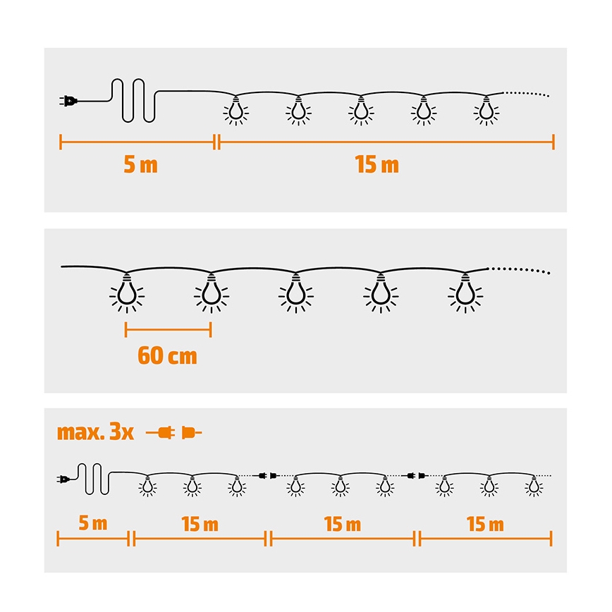 Brilagi - Guirlande lumineuse LED décorative d'extérieur GIRLANDA 25xE12/0,8W/230V 20m blanche IP44 blanc chaud