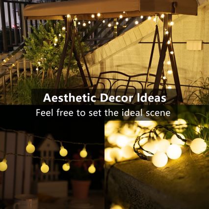 BRILAGI - Guirlande solaire décorative LED BUBBLE 200xLED/8 fonctions 20m IP65 blanc chaud 800 mAh