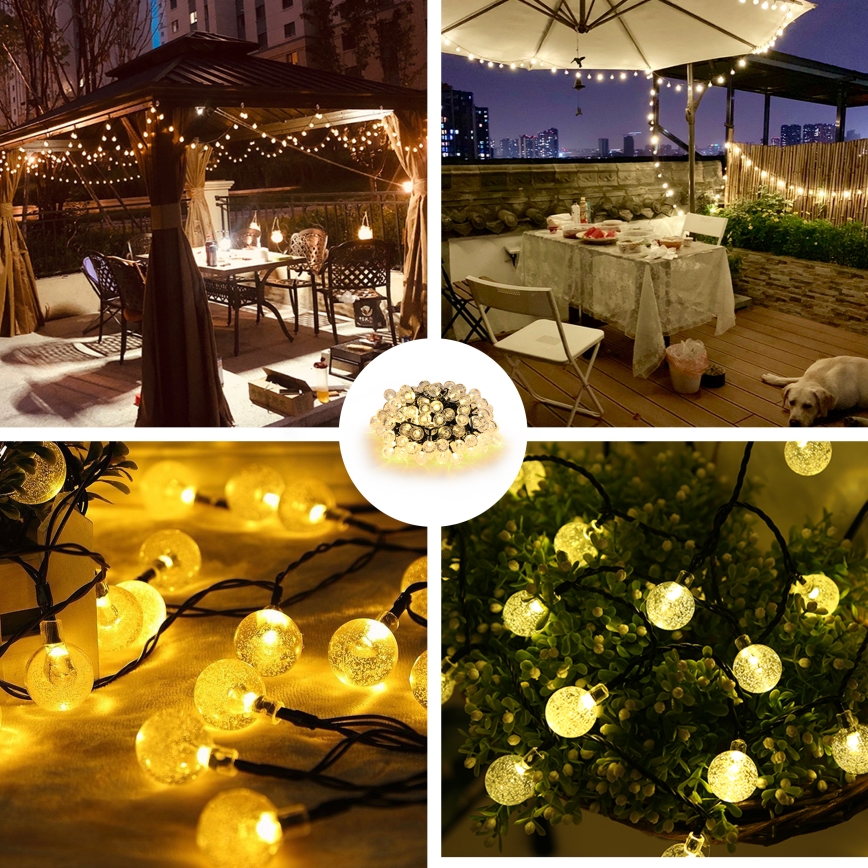 Brilagi - Guirlande solaire décorative LED BUBBLE, 200 LED / 8 fonctions, 20 m, IP65, blanc chaud, 800 mAh