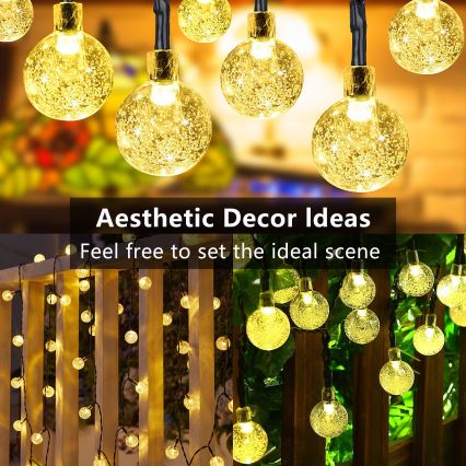 Brilagi - Guirlande solaire décorative LED BUBBLE, 200 LED / 8 fonctions, 20 m, IP65, blanc chaud, 800 mAh