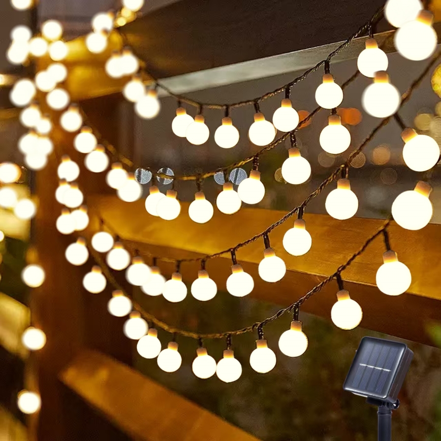 Brilagi - Guirlande décorative solaire LED BUBBLE 50 LED/8 fonctions, 7 m, IP65, blanc chaud, 600 mAh