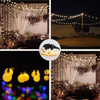 Brilagi - Guirlande décorative solaire LED BUBBLE 50 LED/8 fonctions, 7 m, IP65, blanc chaud, 600 mAh