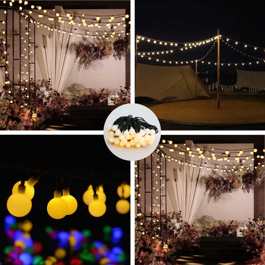 Brilagi - Guirlande décorative solaire LED BUBBLE 50 LED/8 fonctions, 7 m, IP65, blanc chaud, 600 mAh