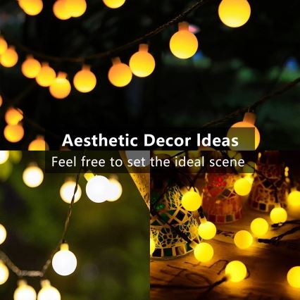 Brilagi - Guirlande décorative solaire LED BUBBLE 50 LED/8 fonctions, 7 m, IP65, blanc chaud, 600 mAh