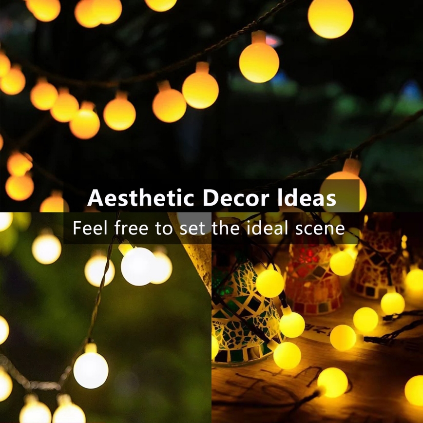 Brilagi - Guirlande décorative solaire LED BUBBLE 50 LED/8 fonctions, 7 m, IP65, blanc chaud, 600 mAh