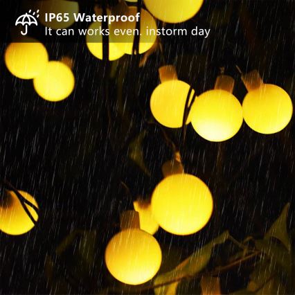 Brilagi - Guirlande décorative solaire LED BUBBLE 50 LED/8 fonctions, 7 m, IP65, blanc chaud, 600 mAh