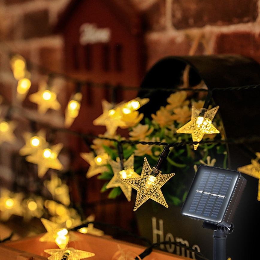 Brilagi - Guirlande décorative solaire STARS 50xLED/8 fonctions 7m IP65 blanc chaud 600 mAh