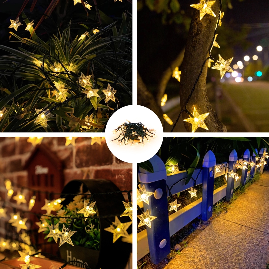 Brilagi - Guirlande décorative solaire STARS 50xLED/8 fonctions 7m IP65 blanc chaud 600 mAh