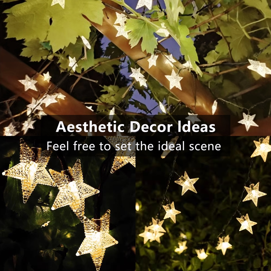 Brilagi - Guirlande décorative solaire STARS 50xLED/8 fonctions 7m IP65 blanc chaud 600 mAh