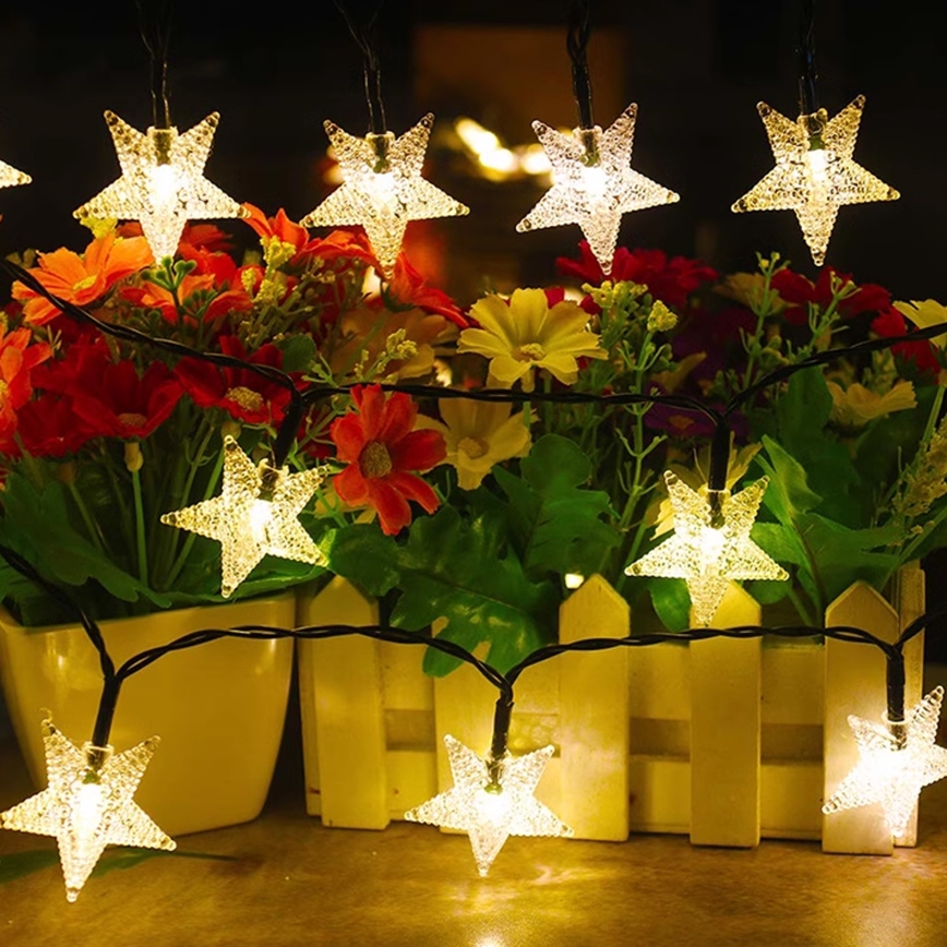 Brilagi - Guirlande décorative solaire STARS 50xLED/8 fonctions 7m IP65 blanc chaud 600 mAh
