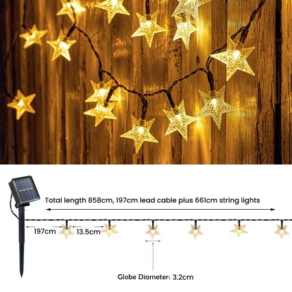 Brilagi - Guirlande décorative solaire STARS 50xLED/8 fonctions 7m IP65 blanc chaud 600 mAh