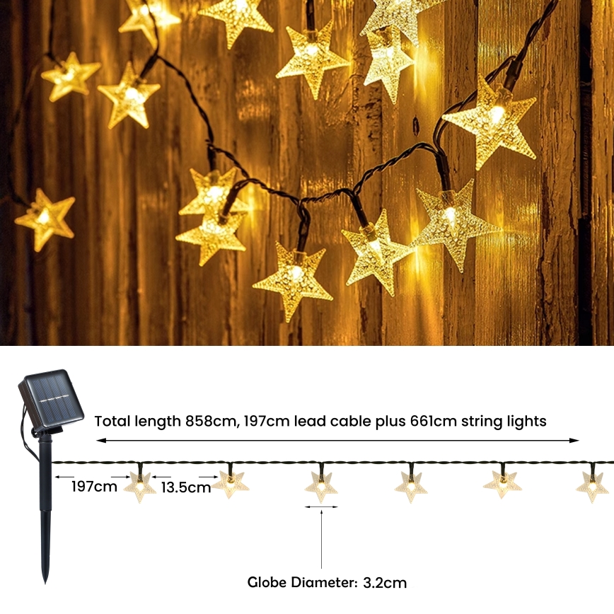 Brilagi - Guirlande décorative solaire STARS 50xLED/8 fonctions 7m IP65 blanc chaud 600 mAh