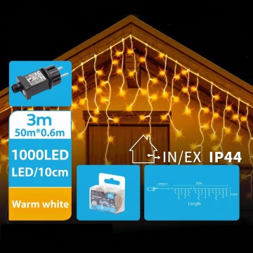 BRILAGI - Guirlande LED de Noël d'extérieur 1000xLED/9W/8 fonctions 53x0,6m IP44 blanc chaud