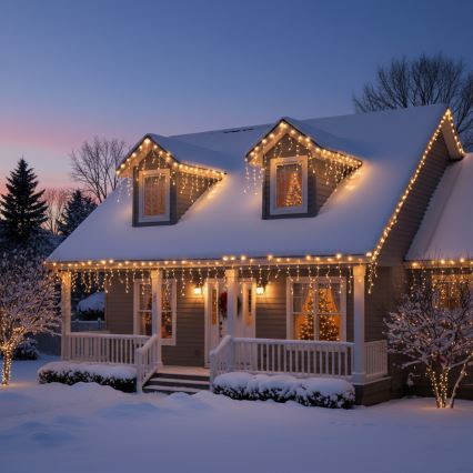 Brilagi - Guirlande LED d'extérieur 200 LED / 8 fonctions, 13 m, IP44, blanc chaud, ampoules en forme de glaçons