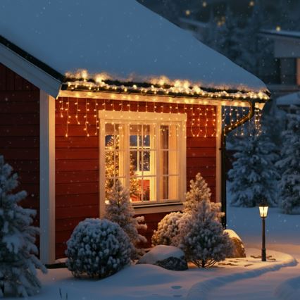 Brilagi - Guirlande LED d'extérieur 200 LED / 8 fonctions, 13 m, IP44, blanc chaud, ampoules en forme de glaçons