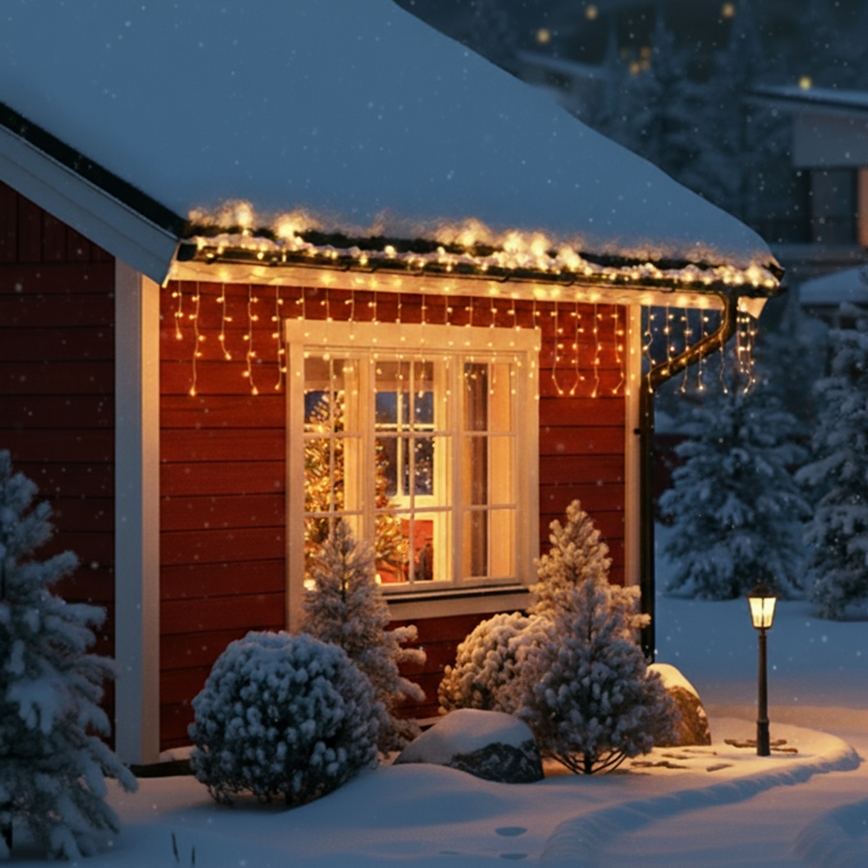 Brilagi - Guirlande LED d'extérieur 200 LED / 8 fonctions, 13 m, IP44, blanc chaud, ampoules en forme de glaçons