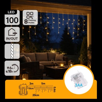 BRILAGI - Guirlande LED extérieure de Noël 100xLED/3xAA/8 fonctions 8x0,6m IP44 blanc chaud