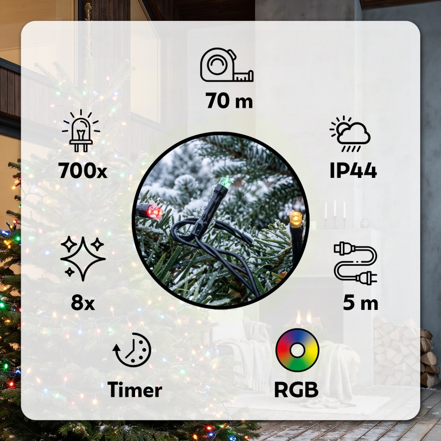 BRILAGI - Guirlande lumineuse de Noël LED d'extérieur 700 LED / 8 fonctions, 75 m, IP44, multicolore