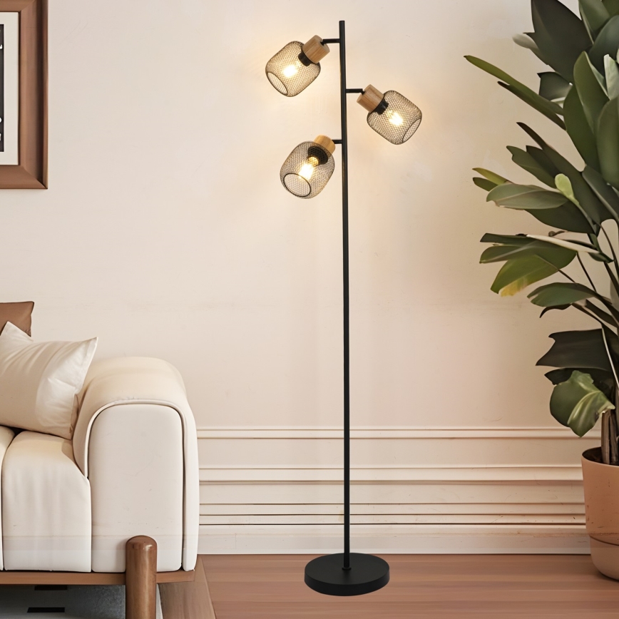 Brilagi - Lampadaire BASKLITE 3xE14/15W/230V bois d'hévéa/noir