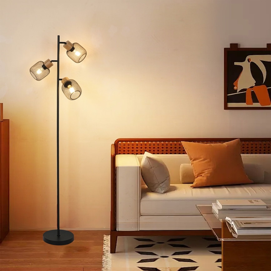 Brilagi - Lampadaire BASKLITE 3xE27/15W/230V bois/noir