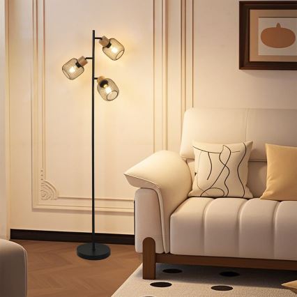 Brilagi - Lampadaire BASKLITE 3xE27/15W/230V bois/noir