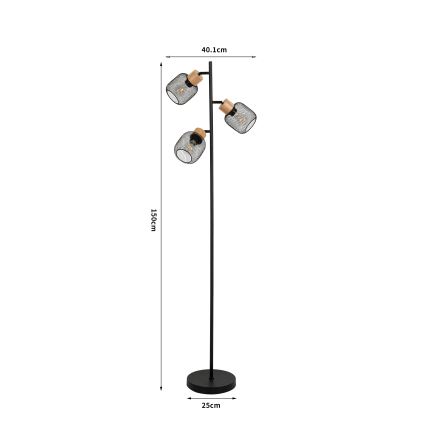 Brilagi - Lampadaire BASKLITE 3xE27/15W/230V bois/noir