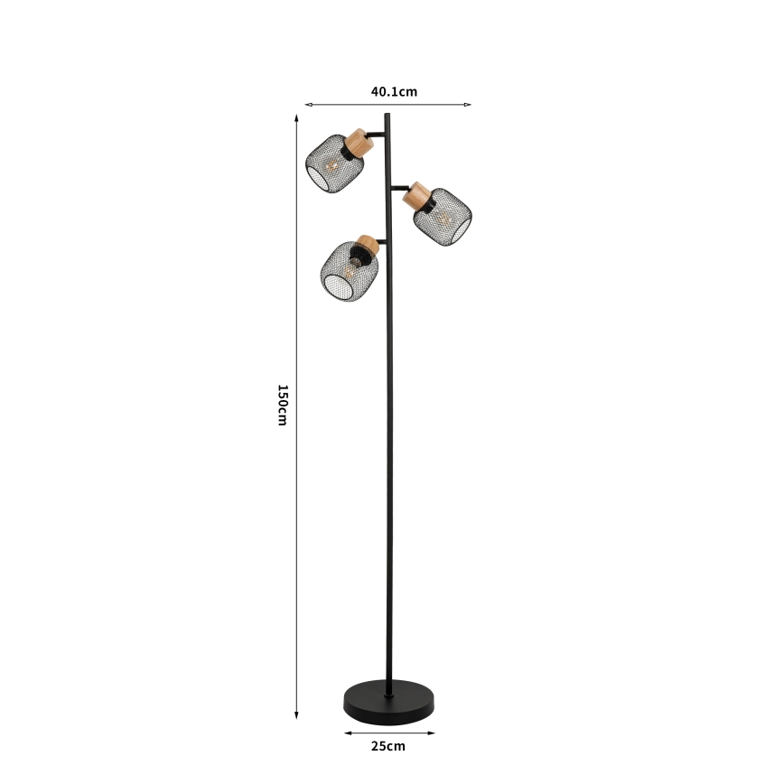 Brilagi - Lampadaire BASKLITE 3xE27/15W/230V bois/noir