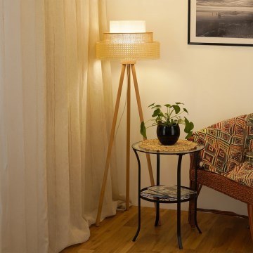 Brilagi - Lampadaire CEDAR LUNETA 1xE27/15W/230V rotin/marron/crème