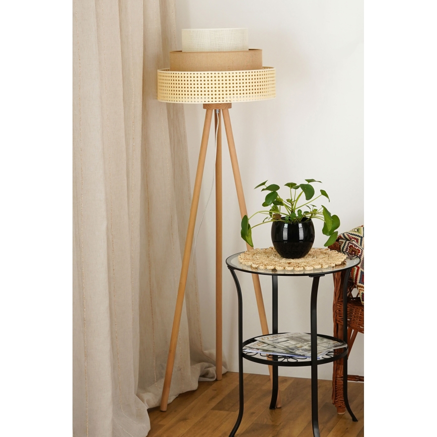 Brilagi - Lampadaire CEDAR LUNETA 1xE27/15W/230V rotin/marron/crème