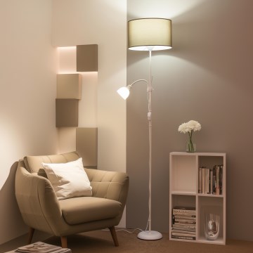 Brilagi - Lampadaire CERIA 1xE27/100W/230V + 1xE14/25W blanc/marron