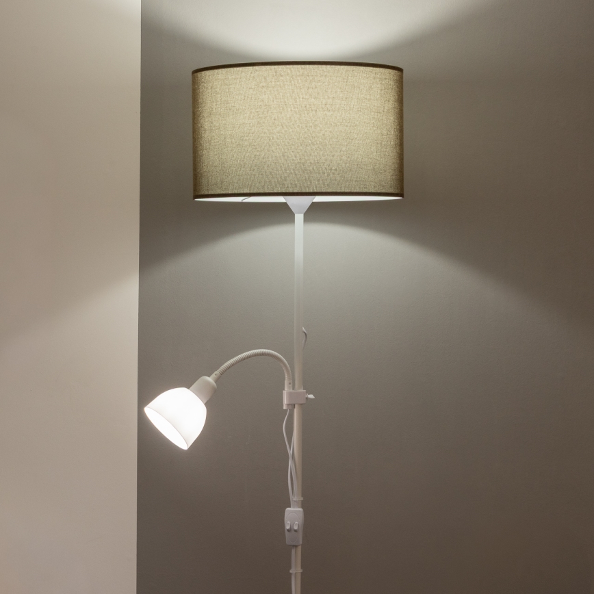 Brilagi - Lampadaire CERIA 1xE27/100W/230V + 1xE14/25W blanc/marron