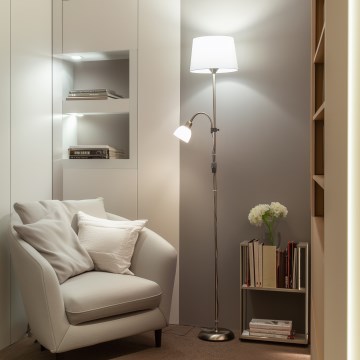 Brilagi - Lampadaire CERIA 1xE27/100W/230V + 1xE14/25W chrome mat/blanc