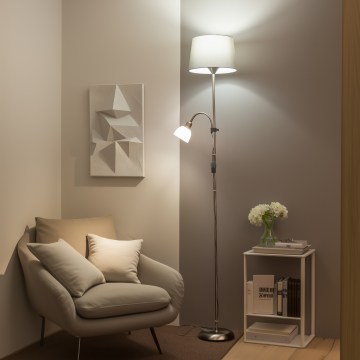 Brilagi - Lampadaire CERIA 1xE27/100W/230V + 1xE14/25W chrome mat/gris