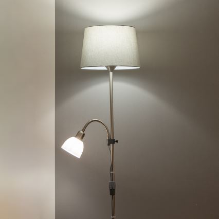 Brilagi - Lampadaire CERIA 1xE27/100W/230V + 1xE14/25W chrome mat/gris