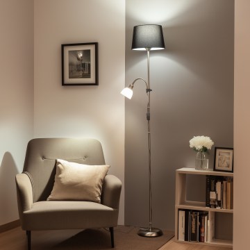 Brilagi - Lampadaire CERIA 1xE27/100W/230V + 1xE14/25W chrome mat/noir