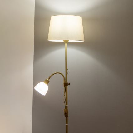 Brilagi - Lampadaire CERIA 1xE27/100W/230V + 1xE14/25W doré/beige