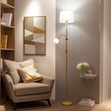 Brilagi - Lampadaire CERIA 1xE27/100W/230V + 1xE14/25W doré/blanc