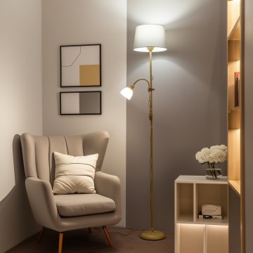 Brilagi - Lampadaire CERIA 1xE27/100W/230V + 1xE14/25W doré/gris