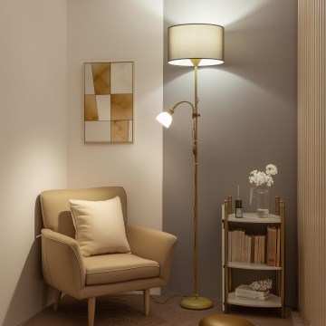 Brilagi - Lampadaire CERIA 1xE27/100W/230V + 1xE14/25W doré/marron