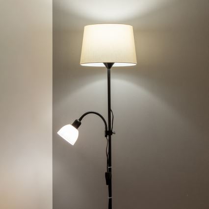 Brilagi - Lampadaire CERIA 1xE27/100W/230V + 1xE14/25W noir/beige