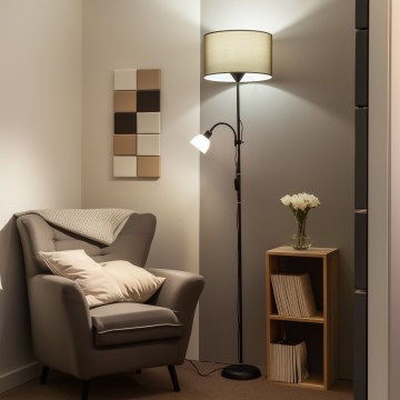 Brilagi - Lampadaire CERIA 1xE27/100W/230V + 1xE14/25W noir/marron