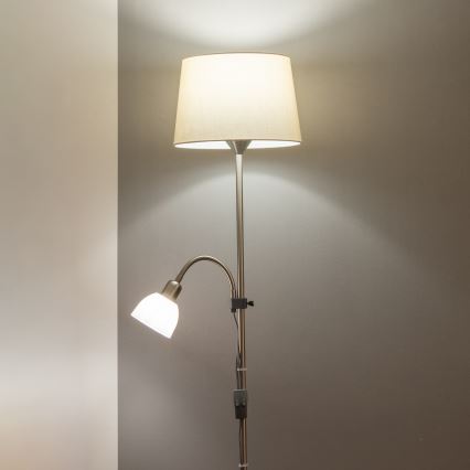 Brilagi - Lampadaire CERIA 2 en 1 1xE27/100W/230V + 1xE14/25W chrome mat/beige