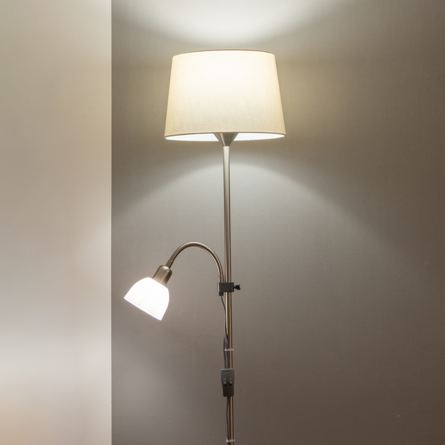 Brilagi - Lampadaire CERIA 2 en 1 1xE27/100W/230V + 1xE14/25W chrome mat/beige