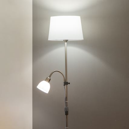 Brilagi - Lampadaire CERIA 2 en 1 1xE27/100W/230V + 1xE14/25W chrome mat/blanc