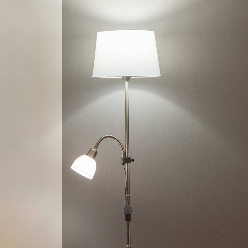 Brilagi - Lampadaire CERIA 2 en 1 1xE27/100W/230V + 1xE14/25W chrome mat/blanc