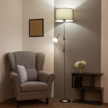 Brilagi - Lampadaire CERIA 2 en 1 1xE27/100W/230V + 1xE14/25W chrome mat/marron