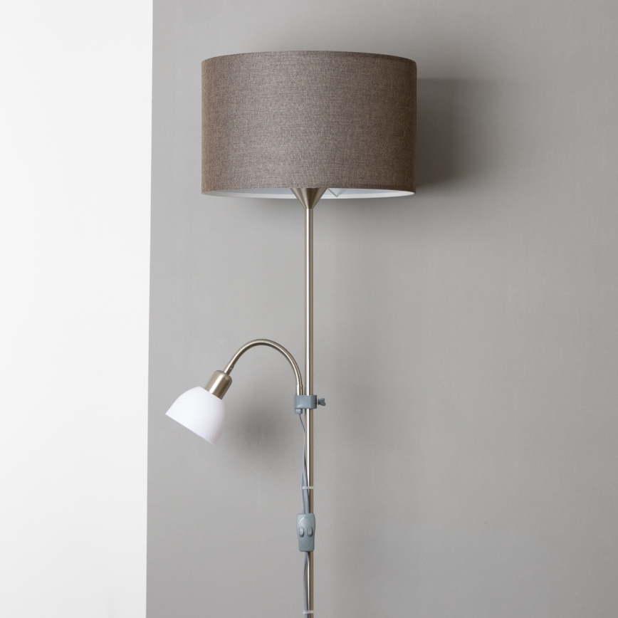 Brilagi - Lampadaire CERIA 2 en 1 1xE27/100W/230V + 1xE14/25W chrome mat/marron